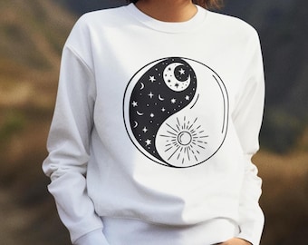 Yin Yang Celestial Sweatshirt, Sun and Moon Sweater, Spiritual Balance Crewneck, Minimal Mystic Gift for Her