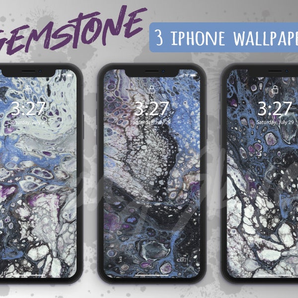 Gemstone paint splatter theme iphone wallpaper, abstract acrylic pour background, artistic boho aesthetic wallpaper set, hand painted