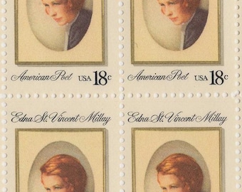 Sheet of Fifty, Edna St. Vincent Millay, 18 cent unused Vintage Postage Stamps