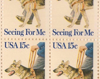 Vintage Seeing Eye Dog Stamp Sheet of 50 Unused Scott 1787 | 1979 USPS 15 Cent Guide Dog Postage Stamps | Service Dog Gift