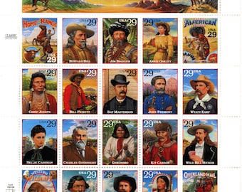 1994 Legends of the West Stamps Scott #2869, Set of 20, 29 cent  Western Americana, Vintage Cowboy Stamps, Old West Collectibles