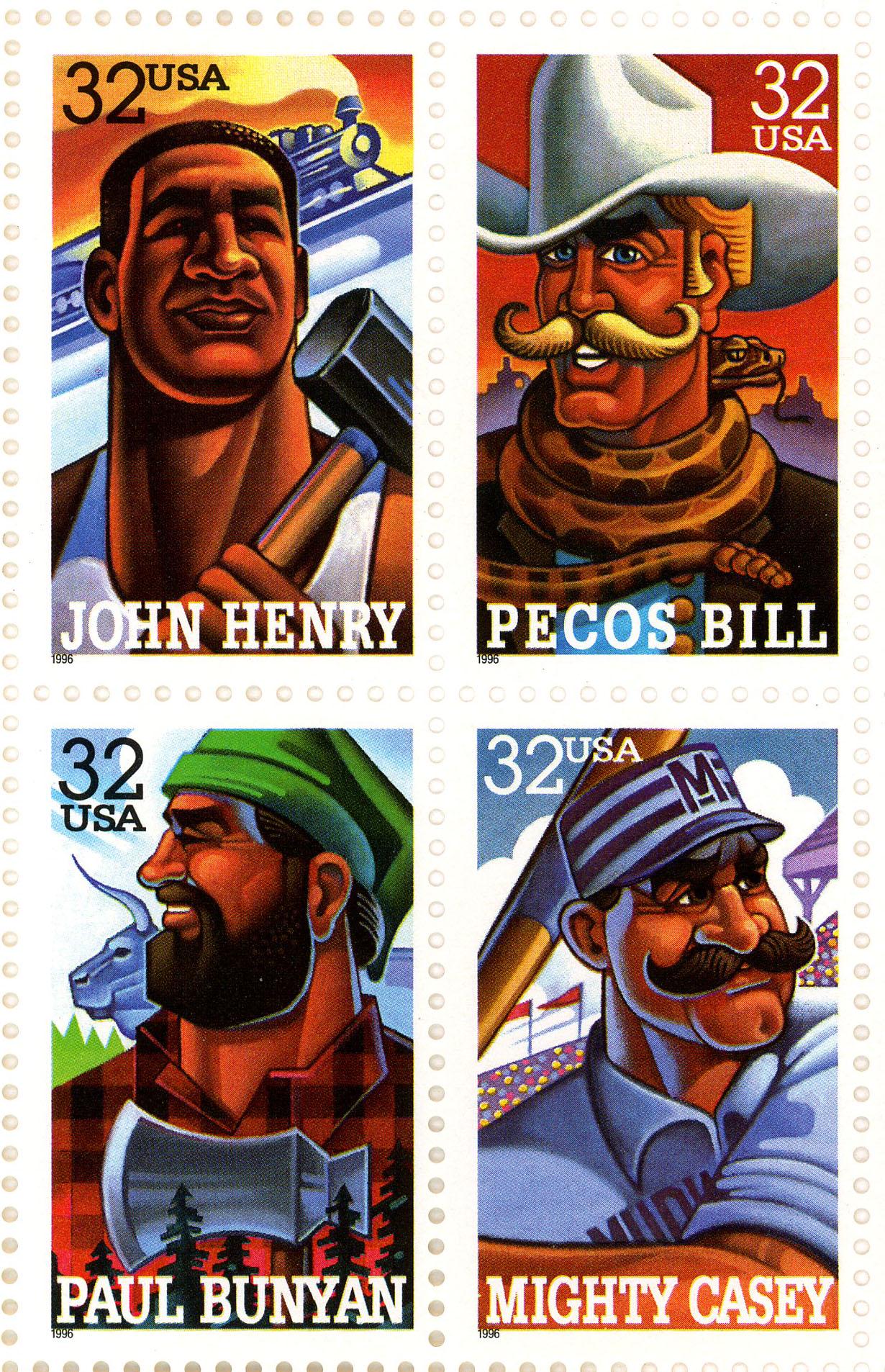 USPS 32 cent unused postage stamps, 1996 American Folk Heroes, Father's Day Gift