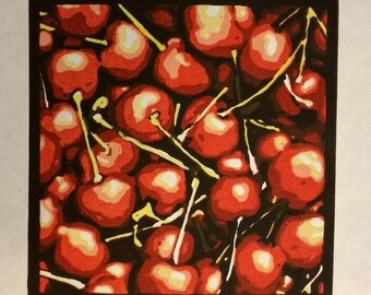 Cherries - Original Linocut Print