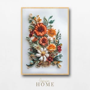 Autumn Paper Cut Flower Art: Quilled Floral Printable (Instant Download)