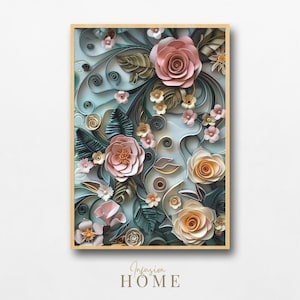 Blush Floral Paper Cut Art: Quilled Garden Print (Digital Download)