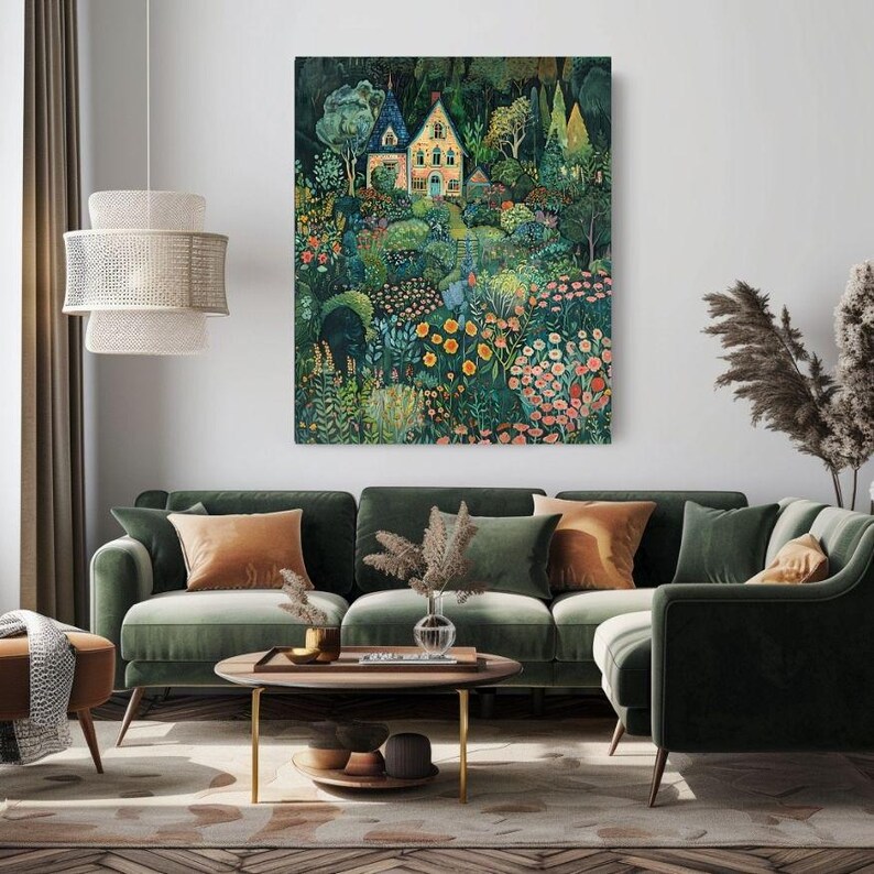 Rustic Cottage Garden Art Print, Whimsical Floral Illustration Digital ...
