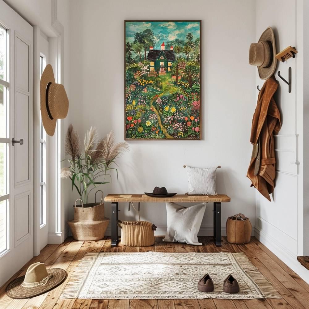 Secret Garden Cottage Art Print, Whimsical Home, Floral Forest Digital ...