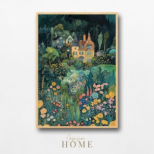 Whimsical Homes and Vibrant Wildflowers Instant Download, Fairytale Storybook Cottage Printable Wall Art, Secret Garden and Charming Houses