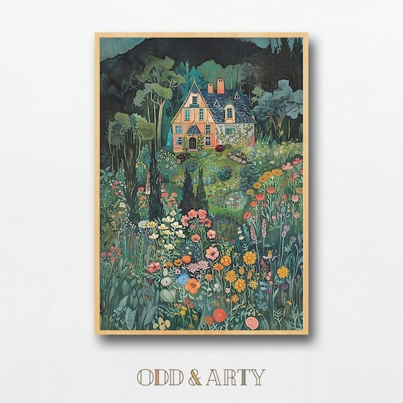 Cottagecore Garden Print: Whimsical Wildflower Storybook Art Digital Download