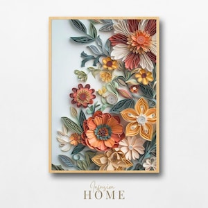 Golden Bloom Paper Cut Art: Floral Quilling Design (Instant Download)