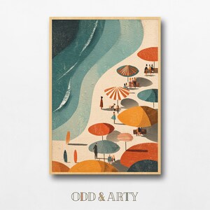 Retro Summer Beach with Umbrellas Wall Art Digital Download