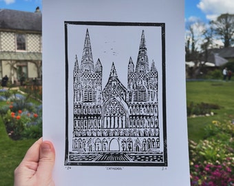 Lichfield Cathedral Lino Print