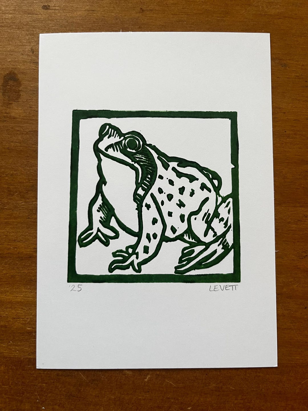 Green Frog Linocut Print - Etsy