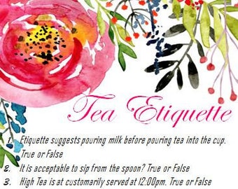 Tea Etiquette, Table Etiquette, Downton Abbey Tea Party Games, Afternoon Tea, Bridal Shower Party Games, Downton Abbey Tea Party Tea