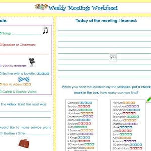 JW Meetings Worksheet, Caleb & Sophia, JW Kids, Best Life Ever Worksheet, Family Worship Worksheet, JW Convention, Mid Week Meeting,