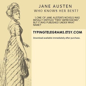 Jane Austen Tea Party Game, Pride and Prejudice, Jane Austen Emma, Jane Austen Party, Tea Party Games, Afternoon Tea Party, Jane Austen Gift image 1