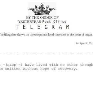 Vintage Telegram Stationary, Custom Telegram Imprimible, Vintage Stationary, Downton Abbey Tea Party Dapper Day, Vintage Life Custom Telegram