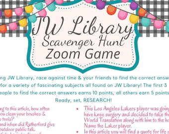 JW Library Scavenger Hunt JW Game Zoom Games, Best Life Ever Games, JW Family Worship Game Night, Best Life Ever Jw Pioneer Gifts Jw kids
