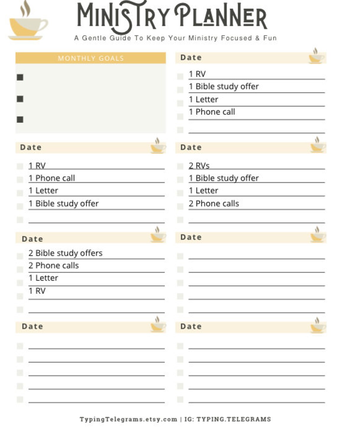 JW Ministry Planner JW Planner Telephone &amp; Letter Writing Zoom - Etsy