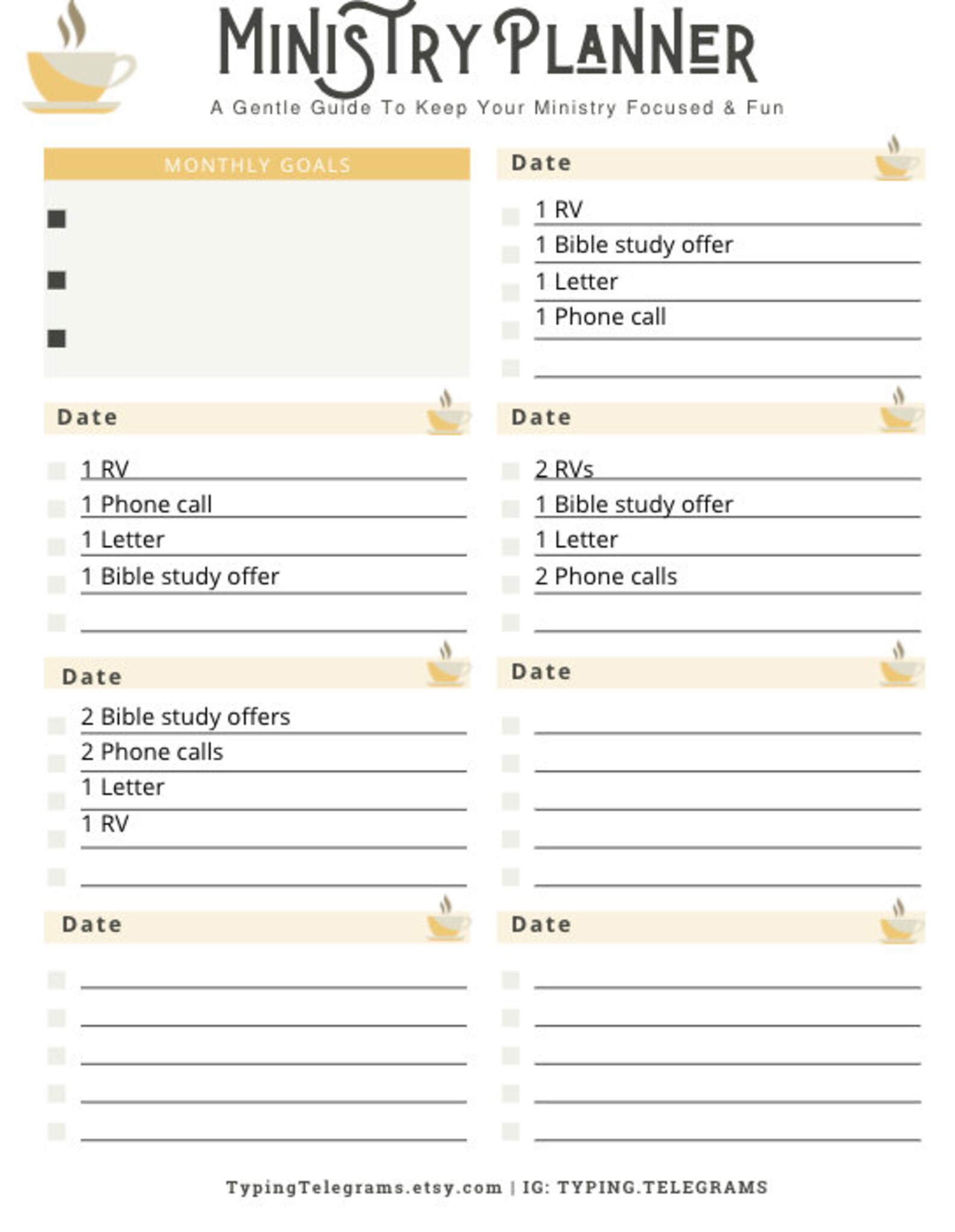 JW Ministry Planner JW Planner Telephone &amp; Letter Writing Zoom - Etsy