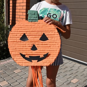 Halloween Pumpking Pinata 16x16x4 inch, Kids Halloween Party, Large Halloween Pinata, Baby Shower Pinata, Homemade Pinatas, Orange Pinata