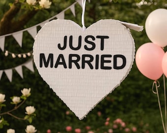 Wedding Heart Piñata: White Just Married Decor, 20x16x4 Inch