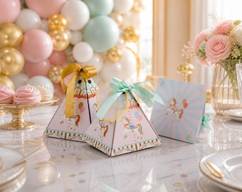 Carousel Candy Boxes, Party Favor Gift Boxes with Ribbon Tag, Wedding Birthday Treat Box, 10-50pcs