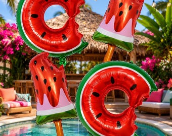4pcs Watermelon Balloon Set, 18 Inch Fruit Ice Cream Balloons, Summer Birthday Party Decor