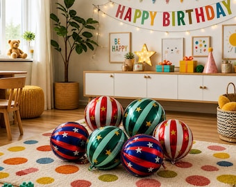 Palloncini in lamina a stella a righe 4D da 22 pollici, decorazioni per feste di compleanno (3 pezzi)