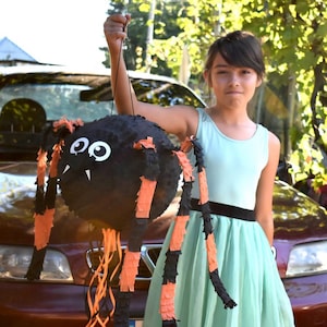 Halloween Spider Pinata 16 x 16 x 4 inch, Black Spider Pinata, Large Halloween Pinata, Halloween Pull String Pinata, Spider Party Decor