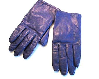 Purple Leather Gloves Womens Lined Size Large Vintage