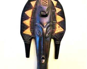 African Mask Carved Wood Frontal Face