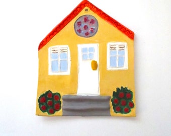 Decorative House Tile Hande Made in USA Signed on Back Ceramic Clay Signed