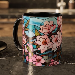Stained Glass Mug, Blossom Coffee Cup, Colorful Tea Mug, Unique Kitchen Drinkware, Gift for Nature Lover