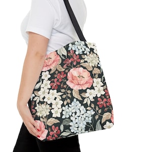 Vintage Watercolor Floral Tote Bag: Reusable Polyester Canvas Carryall