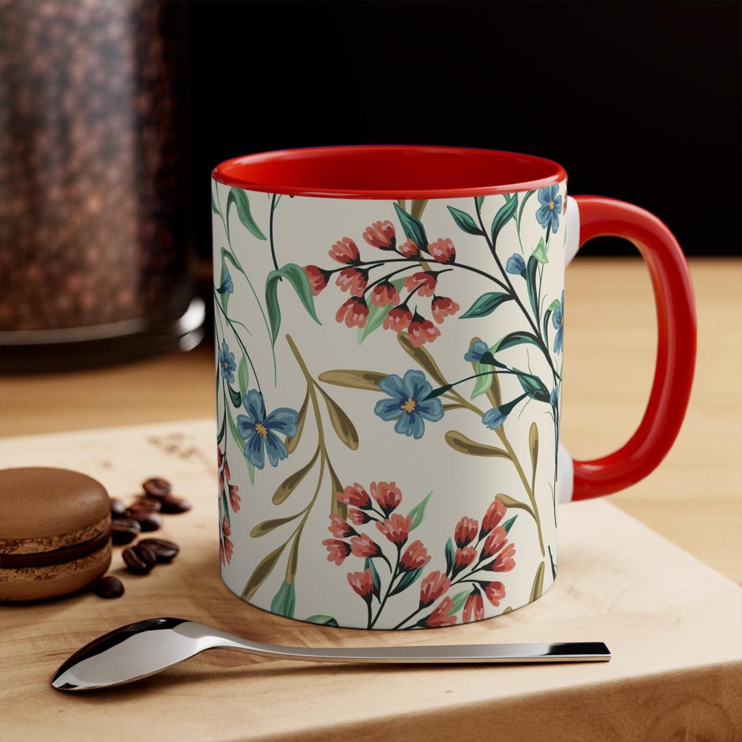 Floral Accent Mug, Classic Timeless Floral Print, Colorful Coffee Cup ...