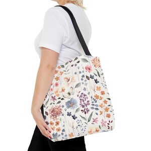 Draagtas aquarel tuin - boodschappentas met bloemen, draagtas botanisch canvas, milieuvriendelijke strandtas, herbruikbare boodschappentas, cadeau natuurliefhebber