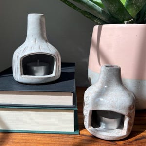 Handmade Carved Ceramic Tealight Candleholder, Wheel-thrown Pottery Candle Holder, Modern Rustic Decorative Pottery, Small Clay Candleholder