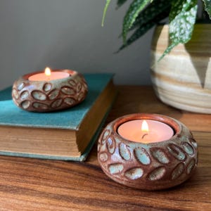 Handmade Ceramic Tealight Candleholder, Wheel-thrown Pottery Candle Holder, Earthy Neutral Home Decor, Decorative Pottery