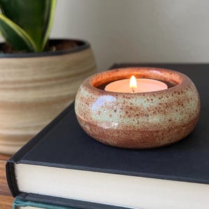 Handmade Ceramic Tealight Candleholder, Wheel-thrown Pottery Candle Holder, Earthy Neutral Home Decor, Modern Rustic Decorative Pottery