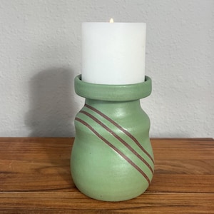Handmade Ceramic 3 inch Pillar Candle Holder, Pottery Pedestal Candleholder, Green Ceramic Decor, Spring Home Decor, Decorative Pottery Gift