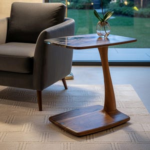 C Shaped Epoxy Sofa & Coffee Table, Clear Epoxy Walnut Wood Farmhouse C Side Table