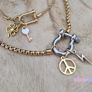 Build Your Own Custom Charm Necklace, Gold Charm Necklace, Customizable Charm Necklace, Carabiner Charm Necklace, Multi Charm Necklace