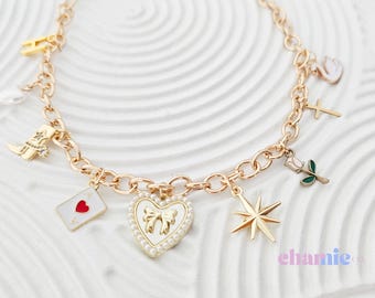 Custom Charm Necklace: Gold Chunky Chain, Vintage Style