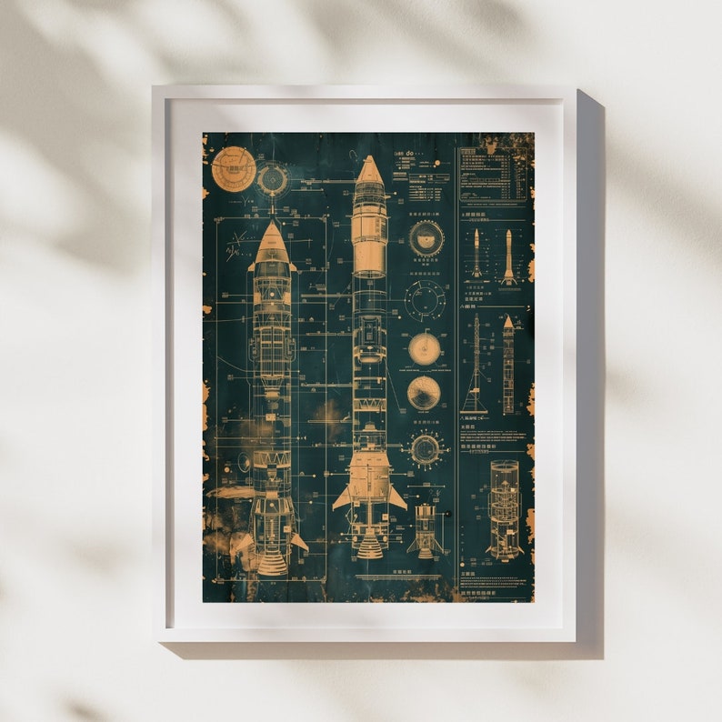 Technical Rocket Poster Print, Infographic, Astronomy Print, Vintage ...