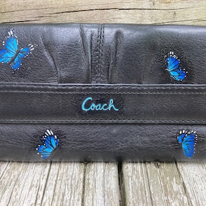 Hand painted Butterfly Wallet, Coach