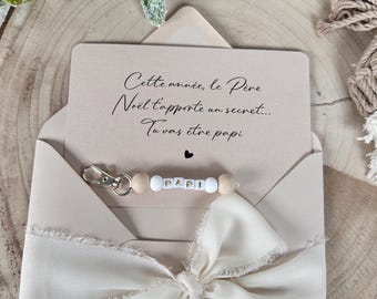 Annonce grossesse papi carte avec porte clés, porte clés bois, papa, papi, famille, masculin, bébé grand père noël