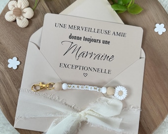 Annonce grossesse marraine carte avec porte clés. Demande marraine, baptême, porte clés en perles, famille, sœur, amie, belle sœur, cooking