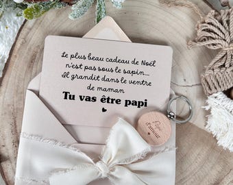 Annonce grossesse papi carte avec porte clés, porte clés bois, papa, papi, famille, masculin, bébé grand père noël