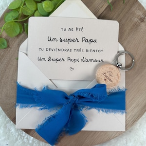 Annonce grossesse papi carte avec porte clés, porte clés bois, papa, papi, famille, masculin, bébé grand père
